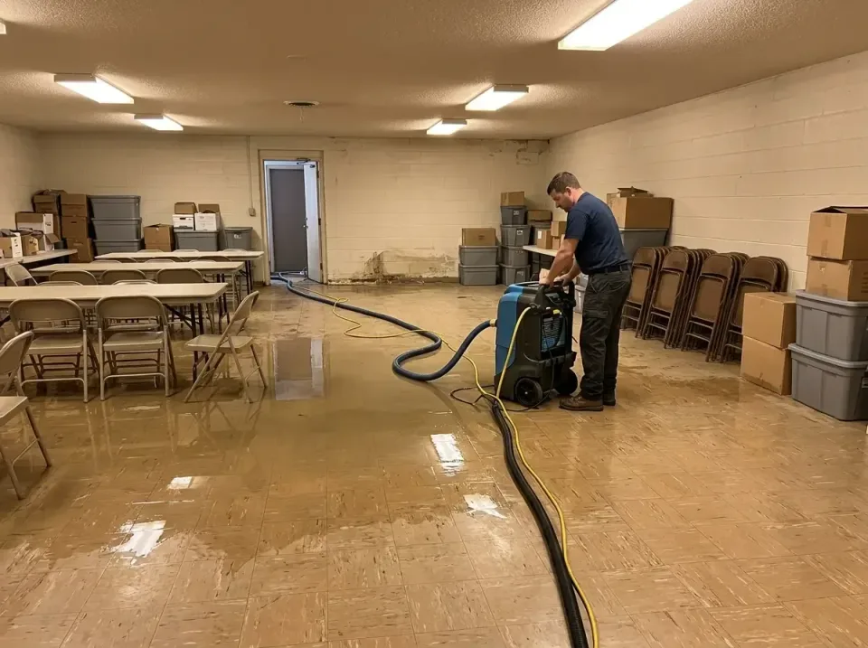 church-basement-flooded-pipe-i-004 — before and after result, Emergency Burst Pipe Water Extraction & Removal in United Stat…