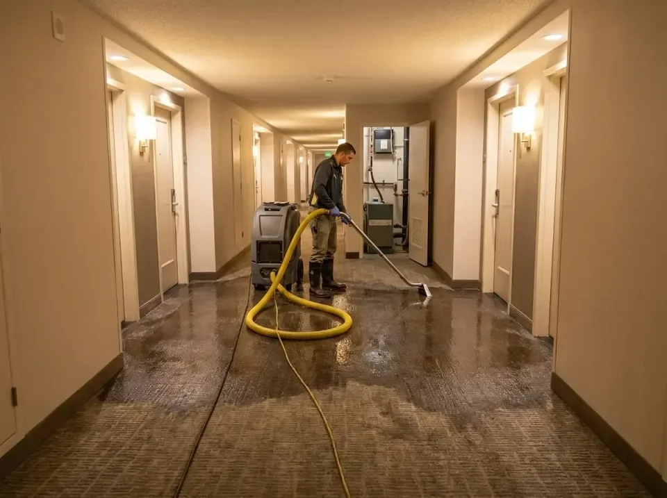 hotel-hallway-water-extraction-007 — completed project, Emergency Burst Pipe Water Extraction & Removal in United States