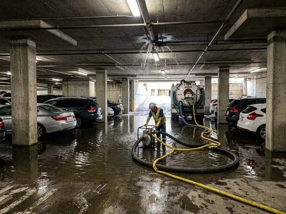 underground-parking-garage-pip-010 — featured hero banner, Emergency Burst Pipe Water Extraction & Removal in United States